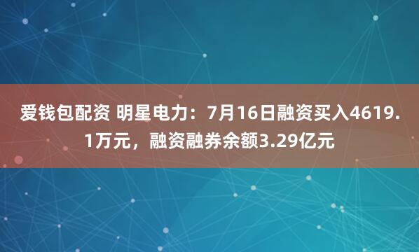 爱钱包配资 明星电力：7月16日融资买入4619.1万元，融资融券余额3.29亿元