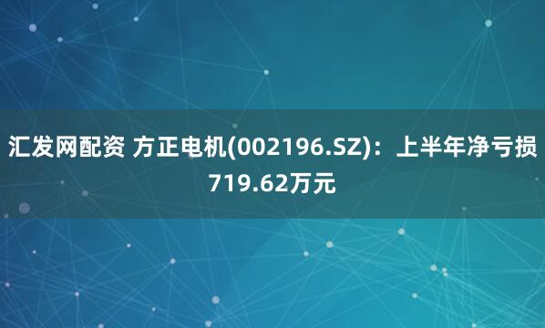 汇发网配资 方正电机(002196.SZ)：上半年净亏损719.62万元