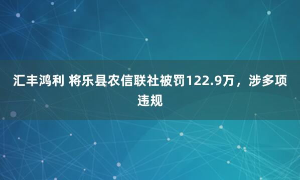汇丰鸿利 将乐县农信联社被罚122.9万，涉多项违规